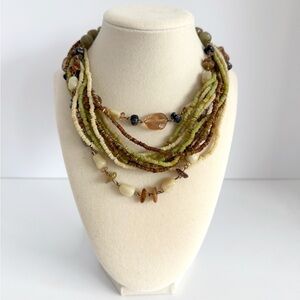 Green & Brown Multicolored Layered Beaded Necklace